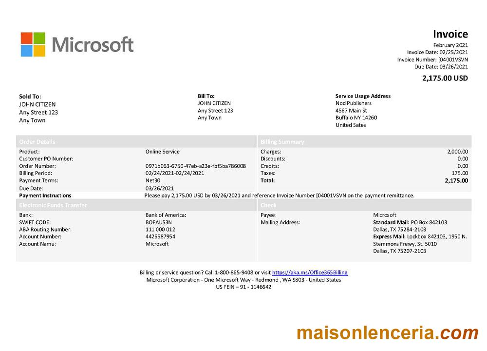 USA Microsoft invoice template